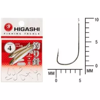 Крючок HIGASHI Sode ringed, крючок № 4, 10 шт., набор, серебристый, 04076