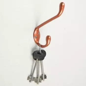 Крючок мебельный ТУНДРА TKD033, двухрожковый, медь