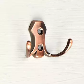 Крючок мебельный ТУНДРА TKd=007, двухрожковый, медь