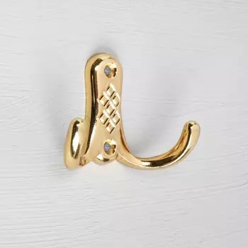 Крючок мебельный ТУНДРА TKd=024, двухрожковый, золото