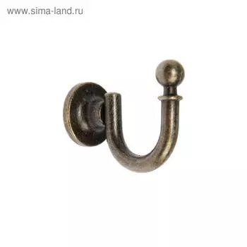 Крючок мебельный ТУНДРА КМ1012AB, однорожковый, цвет бронза, 1 шт.