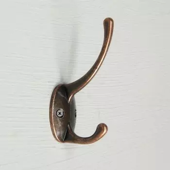 Крючок мебельный ТУНДРА TKd=008, двухрожковый, медь, 4 шт. TMP