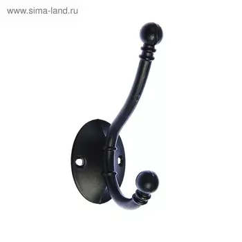 Крючок мебельный ТУНДРА TKd=021, двухрожковый, черный, 8 шт. TMP