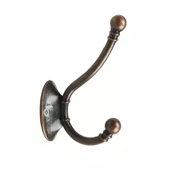 Крючок мебельный ТУНДРА TKd=021, двухрожковый, медь, 5 шт. TMP