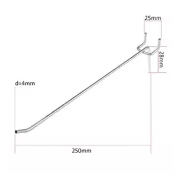 Крючок одинарный для металлической перфорированной панели, d=4 мм, L=25 см, шаг 25 мм