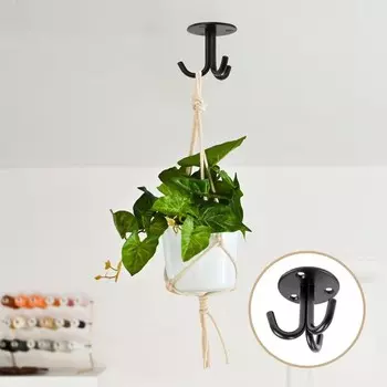 Крючок потолочный ТУНДРА, трехрожковый, черный, 10 шт.