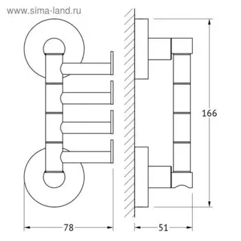 Крючок поворотный четверной, хром, ARTWELLE