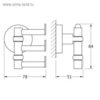 Крючок поворотный тройной, хром, ARTWELLE