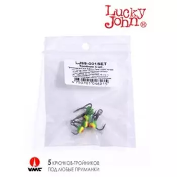 Крючок-тройник для приманок Lucky John 01SET с каплей цвет. 5шт. набор