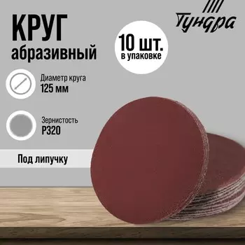Круг абразивный шлифовальный под «липучку» ТУНДРА, 125 мм, Р320, 10 шт.