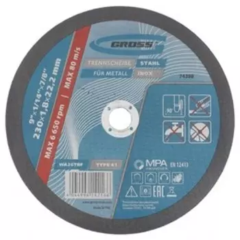 Круг отрезной Gross 74388, по металлу, 230х1.8х22.2 мм, F30