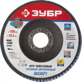 Круг шлифовальный "ЗУБР" ПРОФИ, лепестковый торцевой, тип КЛТ 1, P40, 125х22,2 мм