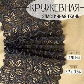 Кружевная эластичная ткань, 170 мм, 2.7±0.5 м, графитовая