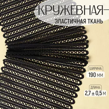 Кружевная эластичная ткань, 190 мм 2,7 ± 0,5 м, цвет чёрный