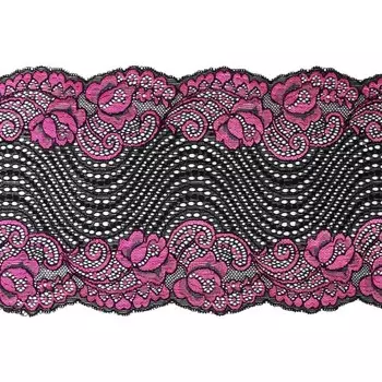 Кружево эластичное 18 см/9,14 м (8 чёрный/тёмно-сиреневый)