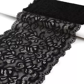 Кружевная эластичная ткань, 215 мм, 2.7±0.5 м, чёрная