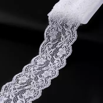 Кружево эластичное, 65 мм × 10 ± 1 м, цвет кипенно-белый