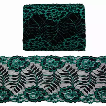 Кружево эластичное двухцветное 17 см/13,72 м (07 зелёный/чёрный)