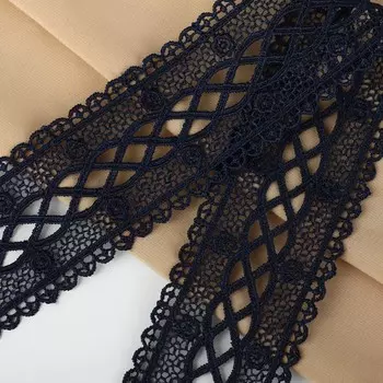 Кружево гипюровое, 40 мм 11 ± 1 м, цвет тёмно-синий