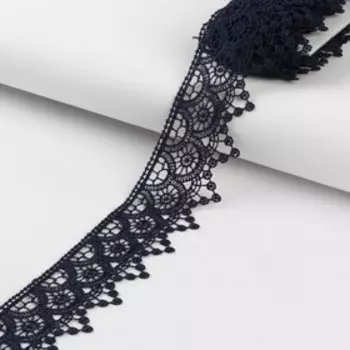 Кружево гипюровое, 45 мм × 9 ± 0,5 м, цвет тёмно-синий