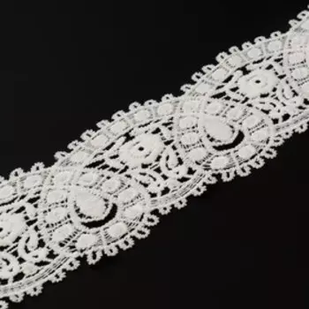 Кружево гипюровое, 60 мм × 9 ± 0,5 м, цвет кипенно-белый