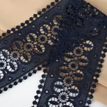 Кружево гипюровое, 83 мм, 11±1 м, цвет тёмно-синий