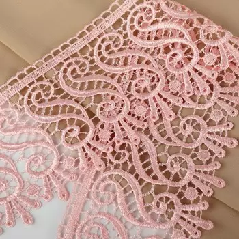Кружево гипюровое, 94 мм, 11±1 м, цвет нежно-розовый