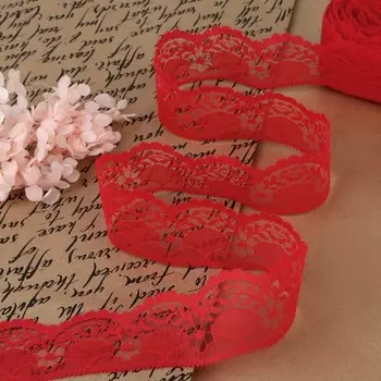 Кружево капроновое, 40 мм 10 ± 1 м, цвет красный