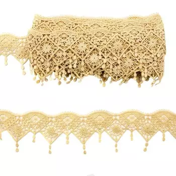 Кружево матовое гипюр с подвесками 5,5 см/9,14 м (406 молочный)