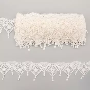 Кружево матовое гипюр с подвесками 5,5 см/9,14 м (белый)
