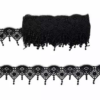 Кружево матовое гипюр с подвесками 5,5 см/9,14 м (чёрный)