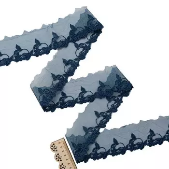 Кружево матовое на сетке 6 см/13,72 м (тёмно-синий)