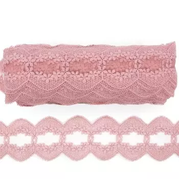 Кружево матовое на сетке 7,5 см/18,29 м (090 пыльная роза)