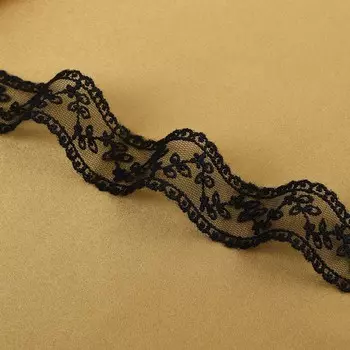 Кружево на сетке, 30 мм 9 ± 0,5 м, цвет чёрный