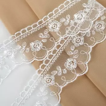 Кружево на сетке, 40 мм 11 ± 1 м, цвет белый
