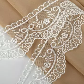Кружево на сетке, 50 мм 11 ± 1 м, цвет айвори