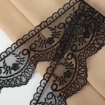 Кружево на сетке, 50 мм 11 ± 1 м, цвет чёрный