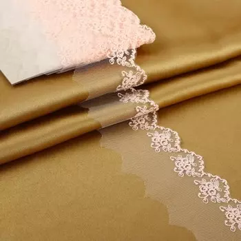 Кружево на сетке, 65 мм, 9±0.5 м, цвет розовый