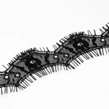 Кружево реснички, 40 мм 9 ± 0,5 м, в бобине 3 шт по 3 м, цвет чёрный