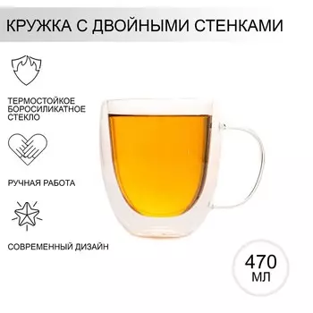 Кружка с двойными стенками Magistro, 470 мл, стекло, прозрачная