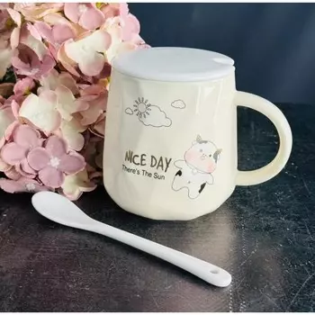 Кружка детская Lenardi, фарфор, с крышкой и ложкой, 420 мл