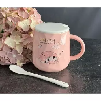 Кружка детская Lenardi, с крышкой и ложкой, фарфор, 420 мл