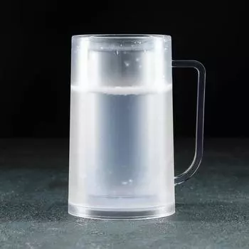 Пивная кружка, 380 мл, охлаждающая, пластик, прозрачная