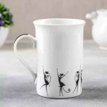 Кружка Доляна «Чёрные кошечки», 300 мл, фарфор, белая