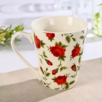Кружка Доляна «Цветочный принт», 260 мл, фарфор, белая