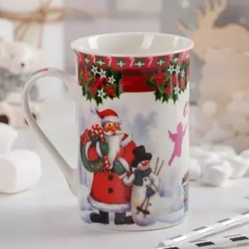 Кружка Доляна «Дед Мороз и снеговик с лыжами», 300 мл