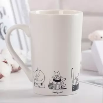 Кружка Доляна «День кота», 380 мл, фарфор, белая