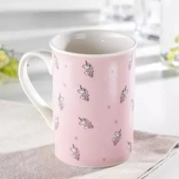 Кружка фарфоровая Доляна «Единорог», 300 мл, цвет розовый