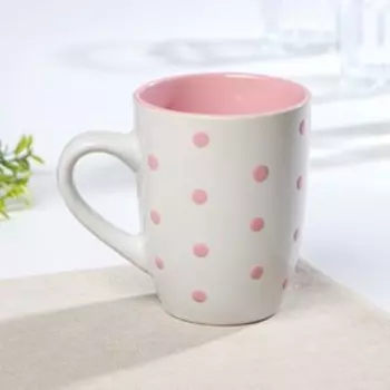 Кружка Доляна «Горох», 340 мл, керамика, белая, розовая
