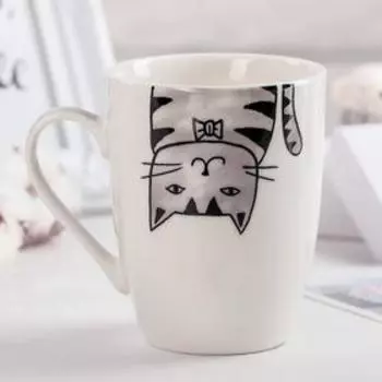 Кружка Доляна «Кис-кис-мяу», 350 мл, фарфор, белая